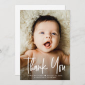 Eenvoudige minimale Baby Foto dank u script Hart Bedankkaart (Voorkant / Achterkant)