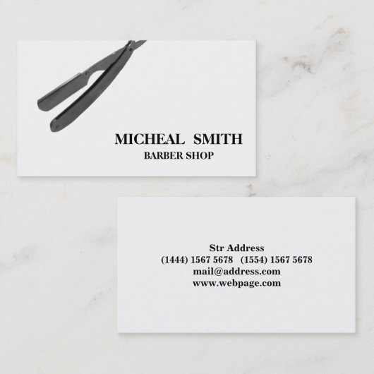 Eenvoudige minimale Barber Razor Logo Visitekaartje (Voorkant / Achterkant)