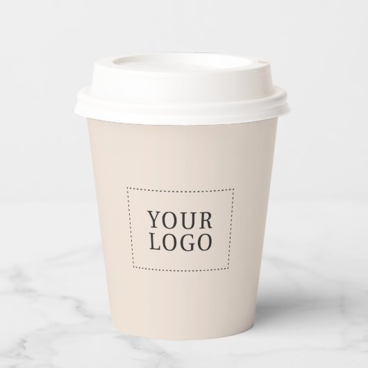 Eenvoudige minimale beige Business Logo Custom Papieren Bekers (Voorkant)