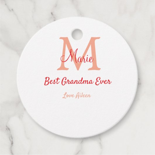 eenvoudige minimale beste oma ooit rode monogram t bedankjes labels (Voorkant)