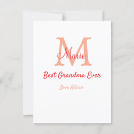 eenvoudige minimale beste oma ooit rode monogram t briefkaart