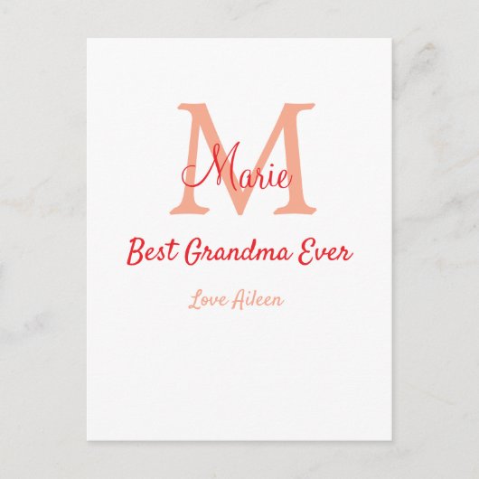 eenvoudige minimale beste oma ooit rode monogram t briefkaart (Voorkant)
