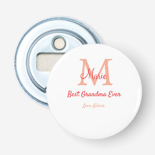 eenvoudige minimale beste oma ooit rode monogram t button flesopener