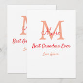 eenvoudige minimale beste oma ooit rode monogram t feestdagenkaart (Voorkant / Achterkant)