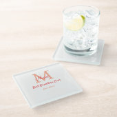 eenvoudige minimale beste oma ooit rode monogram t glazen onderzetter (Schuin)