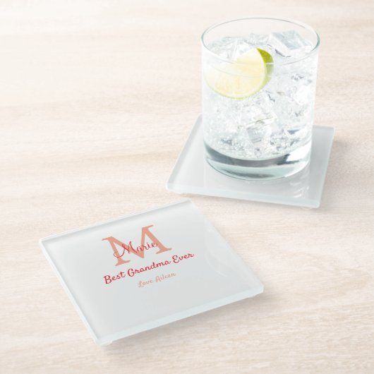 eenvoudige minimale beste oma ooit rode monogram t glazen onderzetter (Schuin)