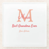 eenvoudige minimale beste oma ooit rode monogram t glazen onderzetter (Voorkant)