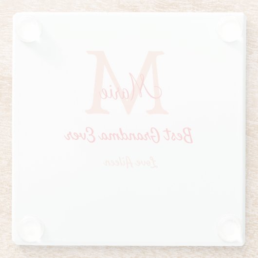 eenvoudige minimale beste oma ooit rode monogram t glazen onderzetter (Achterkant)