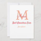 eenvoudige minimale beste oma ooit rode monogram t kaart (Achterkant)