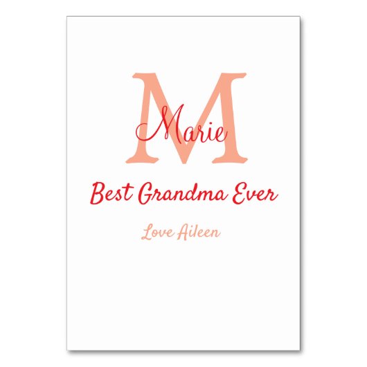 eenvoudige minimale beste oma ooit rode monogram t kaart (Voorkant)