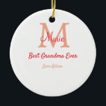 eenvoudige minimale beste oma ooit rode monogram t keramisch ornament<br><div class="desc">mooi design</div>