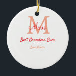 eenvoudige minimale beste oma ooit rode monogram t keramisch ornament<br><div class="desc">mooi design</div>