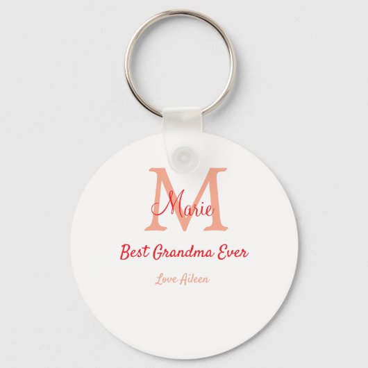 eenvoudige minimale beste oma ooit rode monogram t sleutelhanger (Achterkant)