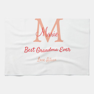 eenvoudige minimale beste oma ooit rode monogram t theedoek