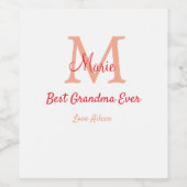 eenvoudige minimale beste oma ooit rode monogram t wijn etiket (Enkel label)