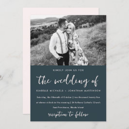 Eenvoudige minimale blauwe blush foto bruiloft kaart