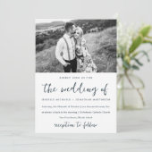 Eenvoudige minimale blauwe foto bruiloft kaart (Staand voorkant)