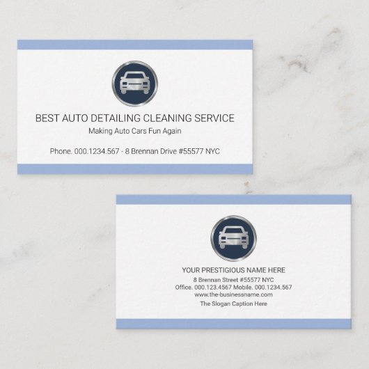 Eenvoudige minimale blauwe rand automatisch detail visitekaartje (Voorkant / Achterkant)