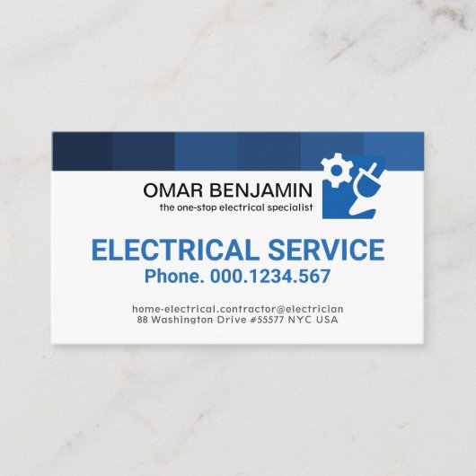 Eenvoudige minimale blauwe strepes-elektrische ser visitekaartje (Voorkant)