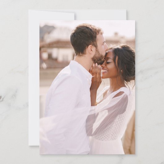 Eenvoudige minimale blauwe twee foto bruiloft save the date (Achterkant)