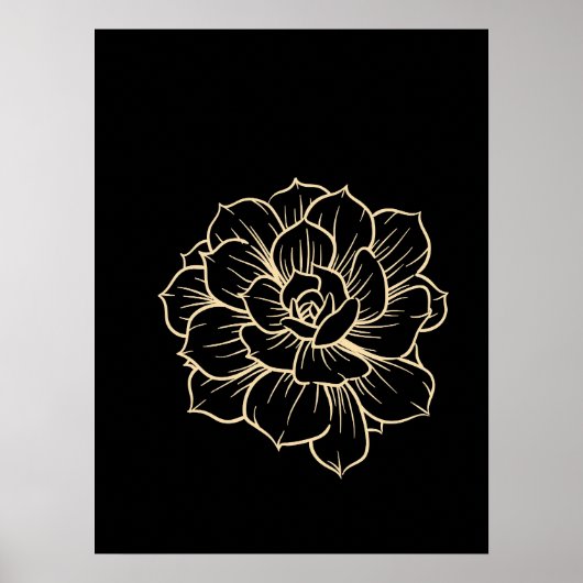 Eenvoudige minimale bloemlijn Art Bloem Zwart Geel Poster (Voorkant)