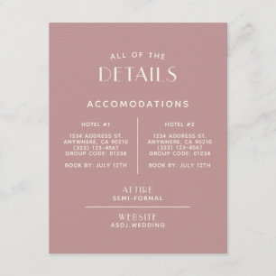 Eenvoudige minimale Blush Ecru Wedding Detail-behu Informatiekaartje