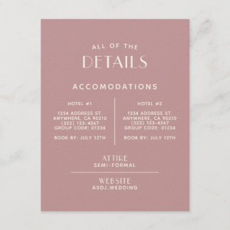 Eenvoudige minimale Blush Ecru Wedding Detail-behu Informatiekaartje