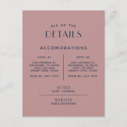 Eenvoudige minimale Blush Navy Wedding Detail-behu Informatiekaartje