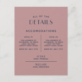 Eenvoudige minimale Blush Navy Wedding Detail-behu Informatiekaartje