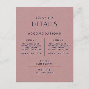 Eenvoudige minimale Blush Navy Wedding Detail-behu Informatiekaartje