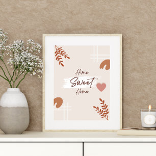 Eenvoudige minimale Boho Art Leaf Heart Home Sweet Poster