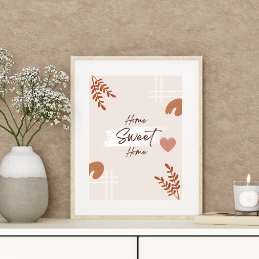Eenvoudige minimale Boho Art Leaf Heart Home Sweet Poster