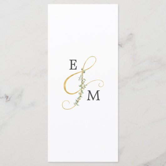 Eenvoudige minimale botanische eucalyptus bruiloft menu (Achterkant)