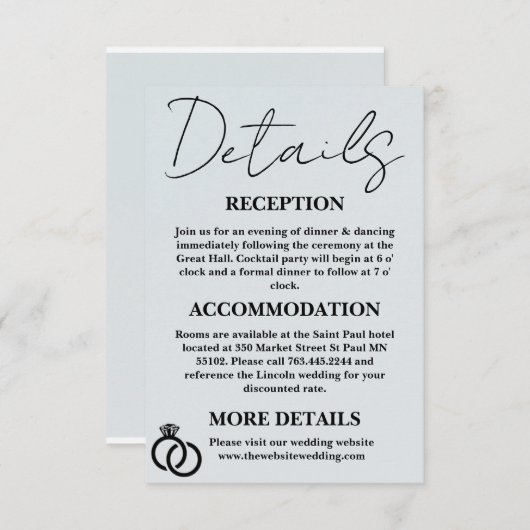 Eenvoudige minimale bruiloft details behuizing Kaa Informatiekaartje (Voorkant / Achterkant)