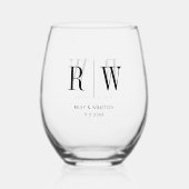 Eenvoudige Minimale Bruiloft Monogram Datum Custom Wijnglas Zonder Voet (Achterkant)