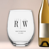 Eenvoudige Minimale Bruiloft Monogram Datum Custom Wijnglas Zonder Voet