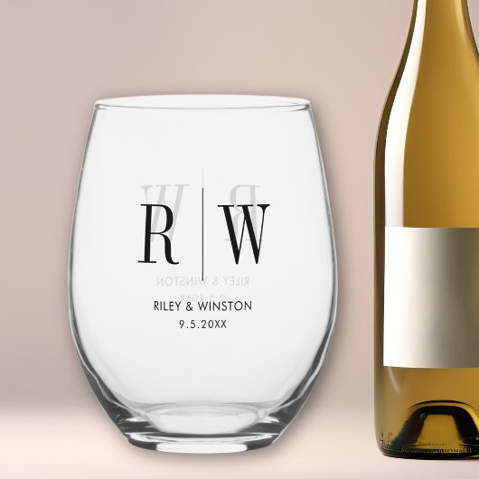 Eenvoudige Minimale Bruiloft Monogram Datum Custom Wijnglas Zonder Voet