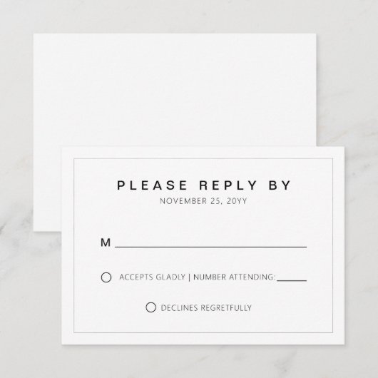 Eenvoudige minimale bruiloft typografie dunne gren RSVP kaartje (Voorkant / Achterkant)