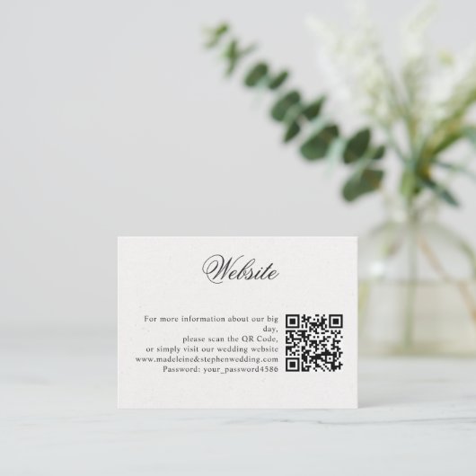 Eenvoudige minimale bruiloft website online RSVP Q Informatiekaartje (Staand voorkant)