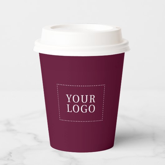 Eenvoudige minimale Burgundy Red Business-Logo Papieren Bekers (Voorkant)
