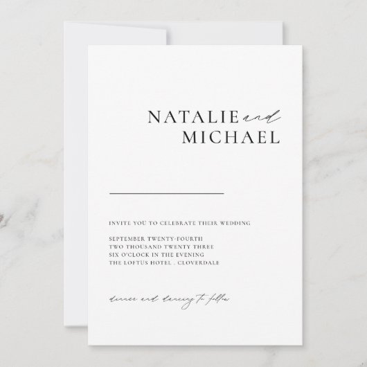 Eenvoudige Minimale Calligrafie Alles In Eén Trouw Kaart (Voorkant)