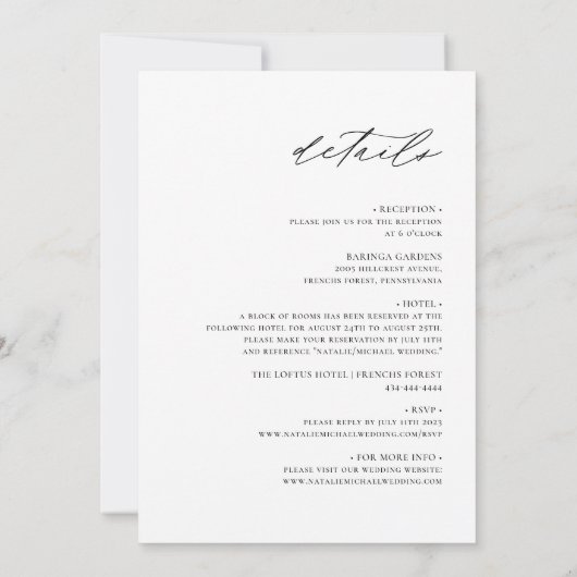 Eenvoudige Minimale Calligrafie Alles In Eén Trouw Kaart (Achterkant)