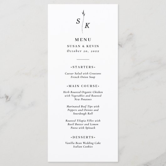 Eenvoudige minimale chique elegantie blad monogram menu (Voorkant)