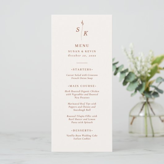 Eenvoudige minimale chique elegantie blad monogram menu (Staand voorkant)