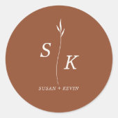 Eenvoudige minimale chique elegantie blad monogram ronde sticker (Voorkant)