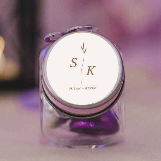 Eenvoudige minimale chique elegantie blad monogram ronde sticker