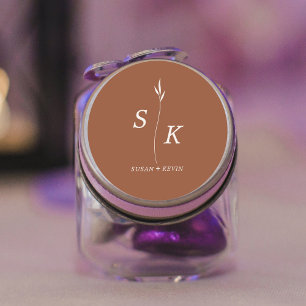 Eenvoudige minimale chique elegantie blad monogram ronde sticker