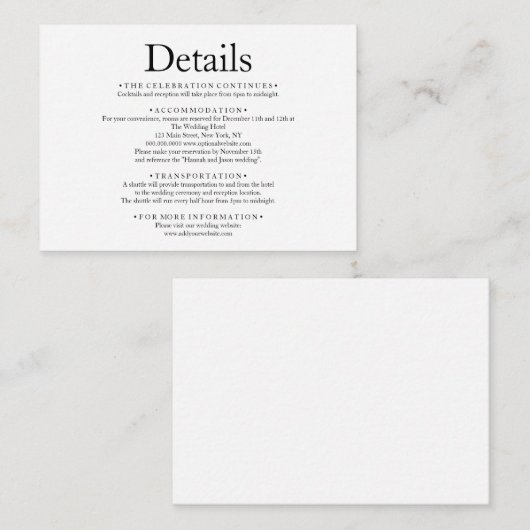 Eenvoudige minimale details van het brute bruisbru informatiekaartje (Voorkant / Achterkant)