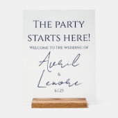 Eenvoudige minimale donkerblauwe tekst bruiloft acryl bord (Voorkant)