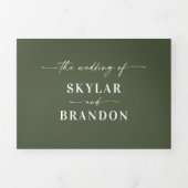 Eenvoudige minimale donkere groene budgetbruiloft  drieluik uitnodiging (Cover)